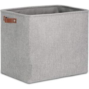 DULLEMELO Large Collapsible Storage Basket/Bin with Sturdy Leather Handles, Fabric Organizer Bin for Storage Clothes, Toys, Books, Office, Bedroom, Closet, Nursery & Laundry (Gray)