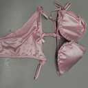 Floerns Women's Cute Satin Thong Bikini Sets Triangle Swimsuit Halter String Bathing Suit (Pink, L)