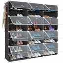 Shoe Rack Organizer, 48 Pair Shoe Storage Cabinet with Door Expandable Plastic Shoe Shelves for Closet,Heels,Boots,Slippers,8 Tier (Black)