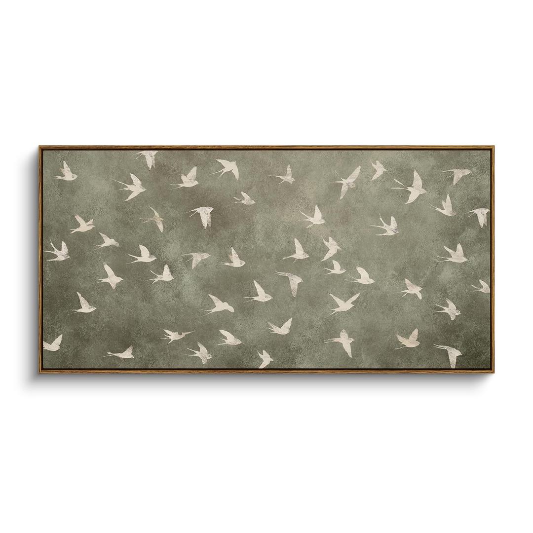 Vaskuro Large Framed Canvas Wall Art, Abstract Minimalist Line, Sage Green