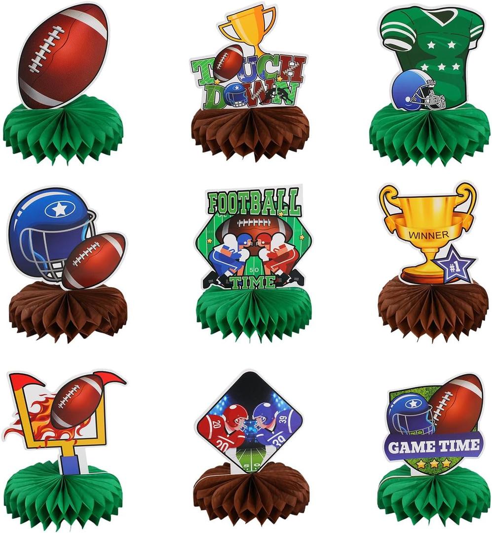 9pcs Football Table Centerpieces, Football Honeycomb Centerpieces Rugby Table Decorations for Sport Birthday Party Supplies