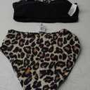 AI'MAGE Women's Bikini Sets Reversible Wear Cutout One Shoulder Top with Mid Waist Two Piece Bathing Suit (Large, Black Leopard)
