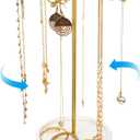 Rotating Necklace Holder Jewelry Stand, Gold Necklace Organizer Display with 48 W-shaped Hooks,Jewelry Organizer for Necklaces Earrings Rings Storage Tree, Presents for Women