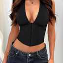 PINKMSTYLE Women Tank Tops Halter Corset Sexy Sleeveless Backless V Neck Asymmetrical Crop Top Summer Y2k Going Out Clothes (Black, S)