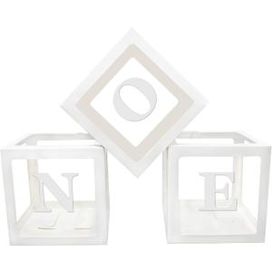 First Birthday Balloon BoxesBaby Boxes with Letters for Baby ShowerClear Baby Shower Decorations Block BoxesTransparent Balloon Box Backdrop for Baby ShowerBirthday PartyGender Reveal Party (White)