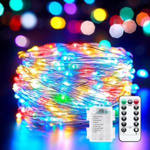 33Ft 100LED Outdoor String Lights, Fairy Lights Battery Operated with Remote, Waterproof Twinkle Lights for Bedroom Dorm Patio Tapestry Backyard Garden Party Indoor Christmas Decoration, Multicolor