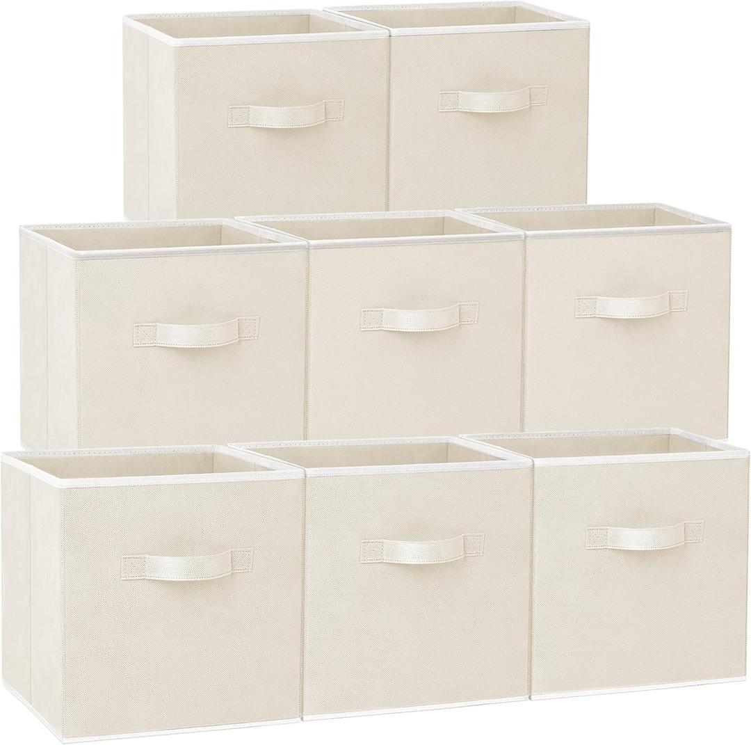 Criusia Large Storage Cubes - 13 Inch Heavy Duty Fabric Storage Bins for Shelves Closet, Cube Organizer - 8 Pack Collapsible Cube Storage Bins Baskets for Organizing Clothes Blankets Toys (Beige)