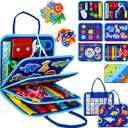 Montessori Busy Board for Toddlers  Sensory Busy Book with Buckles, Zippers, Letters, Animals, Toddler Activities  Fine Motor Skills Development Learning for Boys Girls Travel Activity (Blue)