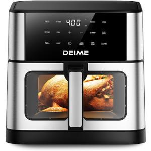 DEIME Air Fryer 10.2 QT, 1700W Large Capacity with 10 Preset, Visual Cooking Window, Non-Stick Basket, Recipe Included (Silver)