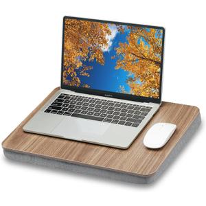 ZEAPTAC Lap Desk with Pillow Cushion, Portable Bed Desk, Fits up to 15.6 inch Laptop, Lap Stand for Bed & Couch & Carpet, Book/Tablet/Drawing Board Stand - Dark Brown Wood (Medium)