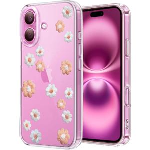 Unov Case for iPhone 16 Case Clear with Design Embossed Flower Pattern Soft TPU Bumper Slim Protective 6.1 Inch (Daisy Blooms)