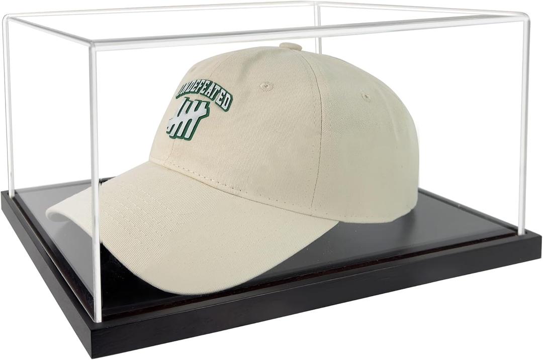 Hat Display Case,Clear Acrylic Baseball Cap Display Showcase with Solid Wood Base & UV Protection,No Assembly Required,Include Hat Shaper for Collectors,Signed Caps Display,Signed Memorabilia Display