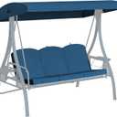 Outdoor Porch Swing Cushions 3 Seater with Swing Canopy, Replacement Cushions for Outdoor Swing, Patio Swing Cushion 25D Foam (Blue)