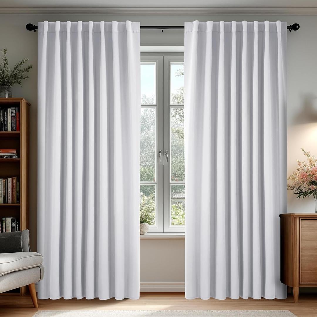 Deconovo Blackout Curtains, Thermal Insulated, W70 x L108 2 Panels, Back Tab, Machine Washable, Room-Darkening Drapes for Bedroom/Living Room Star White