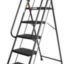 5 Step Ladder, Folding Step Stool with Handle,Tool Platform and Anti-Slip Pedal, Steel Ladder,Lightweight, Perfect for Home and Kitchen, Black