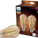 Philips LED 75W ST19 2-Pack Vintage Edison Amber (2000K) 700 Lumen (8.8W = 75W) Dimmable Flicker-Free Light Bulbs