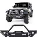 ECOTRIC Front Bumper Compatible with 2007-2025 Wrangler Unlimited JL/JLU & Gladiator JT, 2007-2018 JK Front Bumper Rock Crawler Winch Plate W/Winch Plate & 2 18W LED Lights D-rings