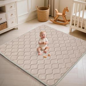 Fortella Extra Thick Baby Play Mat for 50" Playpen, 47"x47" Snug Fit Playpen Mat, Machine Washable Foam Play Mat for Floor - Portable, Non-Slip Tummy Time & Crawling Mat for Babies Toddlers (Forest Taupe) (Brown)