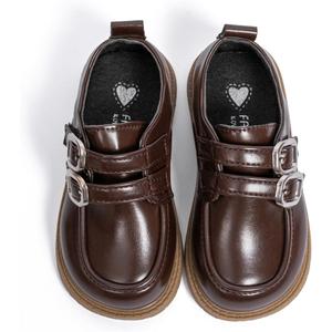 ISINSER Toddler Boys Girls Classic Dress Shoes Little Kid PU Leather Comfort Rubble Sole Oxford School Uniform Wedding Flats (04 Brown)