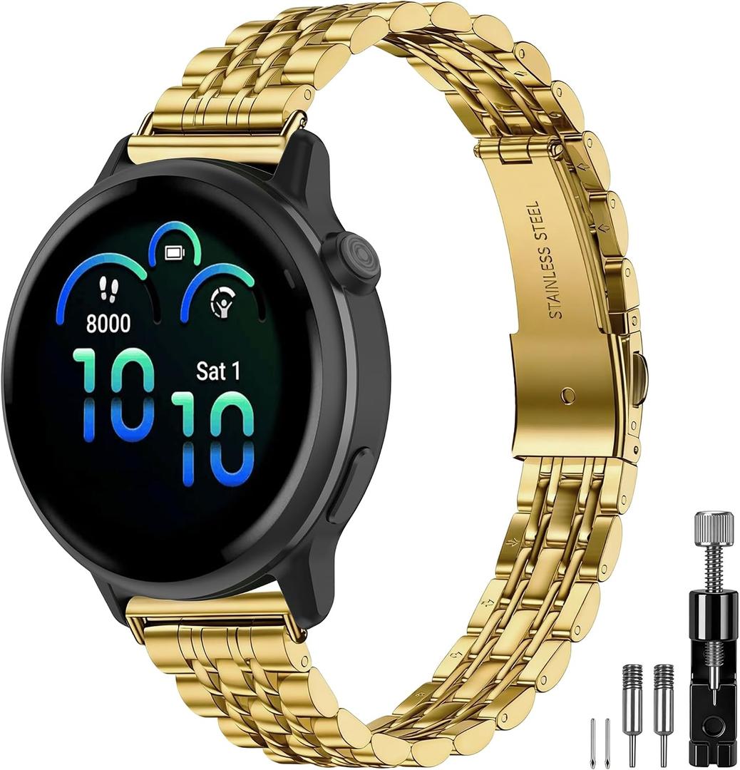 20mm Slim Metal Compatible with Garmin Vivoactive 6 Watch Band/5/3/3 Music/Venu/Venu Sq 2/Venu 2 Plus,Stainless Steel Elegant Thin Strap Chain for Forerunner 55/165/245/645/570 42mm Women Men