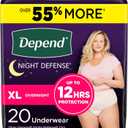 Depend Night Defense Adult Incontinence & Postpartum Bladder Leak Underwear for Women, Disposable, Overnight, Extra-Large, Blush, 20 Count, Packaging May Vary (X-Large)
