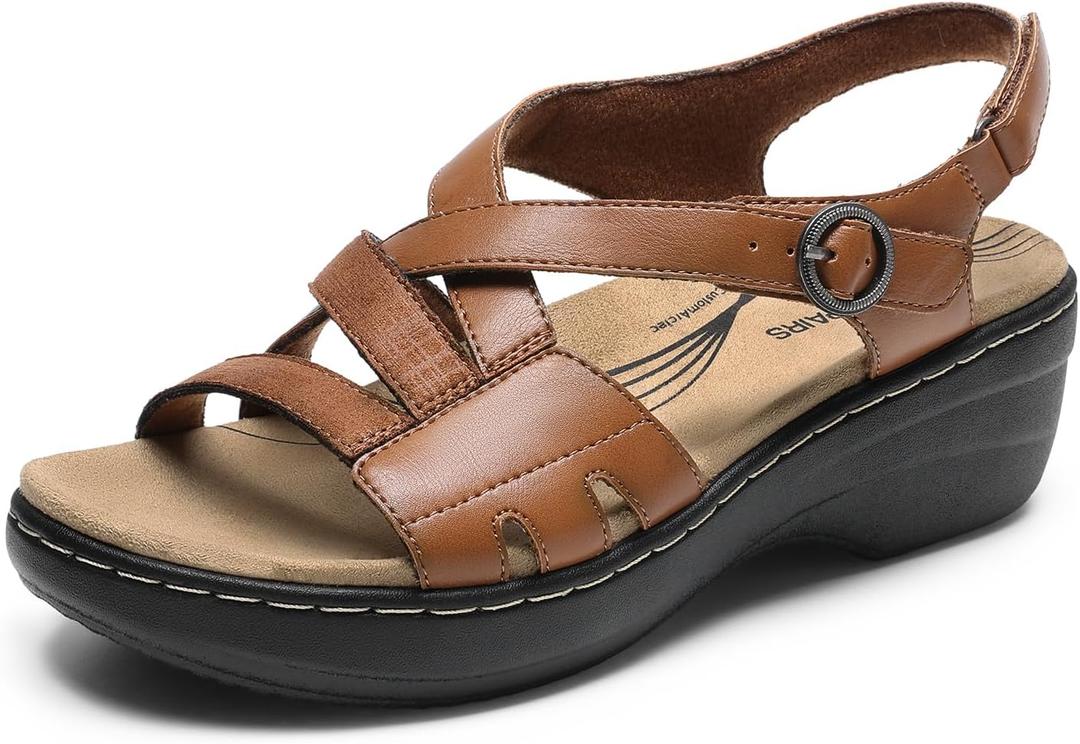 DREAM PAIRS Women's Comfortable Arch Support Wedge Sandals Open Toe Summer Walking Shoe (7.5, Brown)