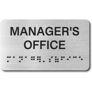 Manager's Office Signs with Raised Text & Grade 2 Braille, Brushed Aluminum/Silver Finish Easy Install with Double-Sided Tape, ADA Compliant Office Door Sign