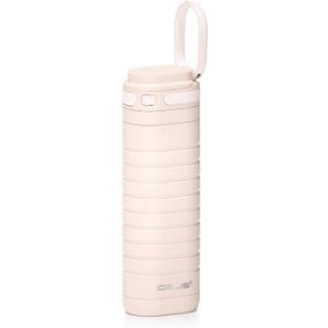 IDEUS Insulated Stainless Steel Water Bottle 14 oz Lockable Lid & Leakproof Travel Coffee Mug for Hot/Cold Beverages Fits Most Cup Holder (Light Pink)
