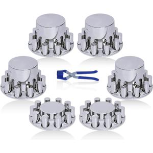 33mm Chrome ABS Flat Top Hub Cover Kit Axle Cover with 33mm Thread-on Lug Nut Covers 2 Front and 4 Rear Axle Wheel Covers and Removable Center Caps for Semi Trucks, Trailer, 1.3 inches