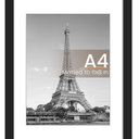 upsimples A4 Picture Frame, Display Pictures 6x8 with Mat or 8.3 x 11.7 Without, Wall Hanging Photo Frames, Black, 1 Pack