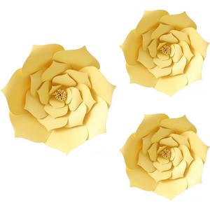 N/C 3pcs Party Paper Flower Wedding Flower Backdrop Decorations DIY Handcrafted Flower for Wedding Backdrop Nursery Wall Decoration (Flower-1, Yellow)
