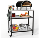 Outdoor Pizza Oven Stand Grill Cart Table Pizza Oven Trolley Stand Stainless Steel Table on Wheels 80x60x90cm