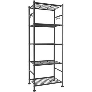 Sakugi Storage Shelves - 5-Tier Large Capacity Shelf Organizer with Hooks, Heavy-Duty Garage Shelving with Leveling Feet, Wobble-Free Rack for Bedroom, Balcony, Garage, 18.1"×12.4"×56.8", Black