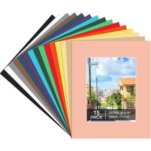 15 Pack 20x16 Picture Mats, Mixed Colors Frame Mattes for 11x14 Pictures Photo Frame Mat Core Bevel Cut Mat Board Show Kit for Photos, Prints, Artworks