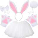 AMOR PRESENT 5PCS Easter Bunny Costume Kids, Bunny Ears Headband Bowtie Paws Tail Cosplay Accessories for Easter Party Supplies
