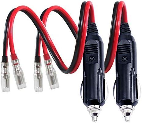 [2 PACK] 12v 12Volt Replacement Cigarette Lighter Male Plug with Leads - Car Adapter Dc Battery Charger Kit Connectors Cigar Plugs Power Supply Accessories Heavy Duty Cord Auto Cable Led Light 15Amp
