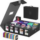 Trading Card Storage Box Gomyrod, 5-Row Card Case with Commander Display & Portable Handle, 4200+ MTG Deck Box Compatible for MTG/TCG/Magic Cards, 30 Colorful Divider, 8 Card Supporters (Black & Grey)