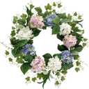 Spring Summer Wreaths for Front Door, 20 Inch Artificial Wreaths with Hydrangea Floral, Floral Wreath for Porch Wall Window Wedding Decor, All Season Wreaths for Home Outdoor Decoration (Pink Blue White)
