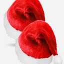 EBOOT 2 Pcs Plush Santa Hats Holiday Christmas Short Plush Claus Cap with Lined Unisex Velvet Comfort Xmas Hat Thicken Plush (Red)