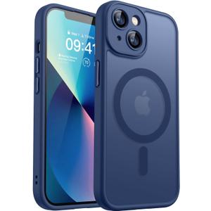 CANSHN Magnetic for iPhone 13 Mini Case, Upgraded [Full Camera Protection] [Compatible with Magsafe] [Translucent Matte] Shockproof Protective Phone Case for iPhone 13 Mini 5.4" - Deep Blue