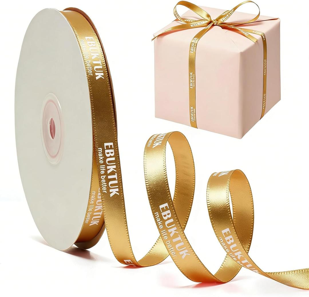 2 x 22 Yards Satin Ribbon for Gift Wrapping, Gift Wrapping Ribbon, Golden Ribbon for Wedding Bouquet, Fabric Ribbon for Crafts Hair Bows, Decorative Ribbon, Craft Ribbon, Birthday Christmas Ribbon
