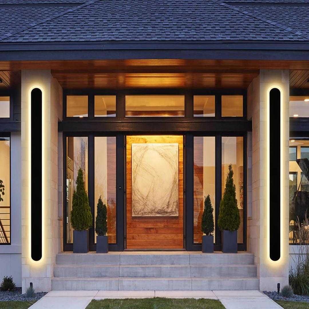 Wanluce 2Pcs 60in LED Outdoor Wall Light Fixture, 5CCT Dimmable Modern Outdoor Linear Wall Sconce, IP65 Waterproof Black Long Exterior Lighting Fixtures Hardwired Mounted for House Patio Balcony Porch