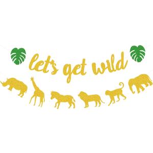 Let's Get Wild Banner Animal Jungle Safari Animal Theme Birthday Garland Zoo Themed Baby Shower Wild One Party Welcome Sign Forest 1st Birthday Party Decorations Gold Glittery