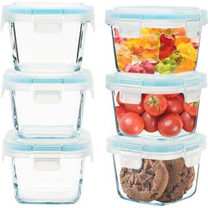 Small Glass Food Containers Set of 6, 5oz Reusable, Airtight, Leakproof Mini Food Storage Containers with Lids