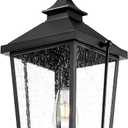 zeyu 20 Inch Outdoor Pendant Lights for Porch, Modern Outdoor Hanging Porch Light, Die-Cast Aluminum with Seeded Glass, Black Finish, ZW105H-M BK