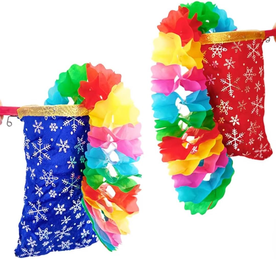 2PCS Magical Magic Props Change Bags (Red + Blue) with 2PCS Paper Pull Flowers Make it Appear or Disappear for Magic Tricks