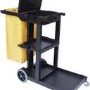 Multifunctional Utility Cart Service Storage Trolley Black Janitorial Housekeeping Cart with Lid, Multifunctional Cleaning Trolley on Wheels, for Restaurant Cleaning & Hospitality