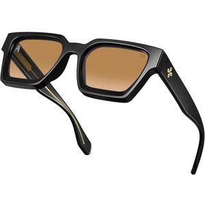 VISOONE Fashion 100% UV400 Protection Rectangle TR90 Y2K Sunglasses Accessories for Women Men RIVER (Black/Gradient Brown)
