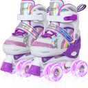 Nattork Girls Roller Skates for Kids,Rainbow Quad Skates with All Light Up Wheels - Best Birthday Gift for Outdoor Sports, Small(10C-13C), Sparkling Purple