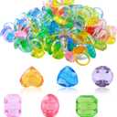 100Pcs Gem Rings Toys for Kids, Bulk Toys Diamond Ring Party Favors for Toddlers, Colorful Princess Ring Dress Up Accessories for Carnival Prizes,Goodie Bag Stuffers,Pinata Fillers,Birthday